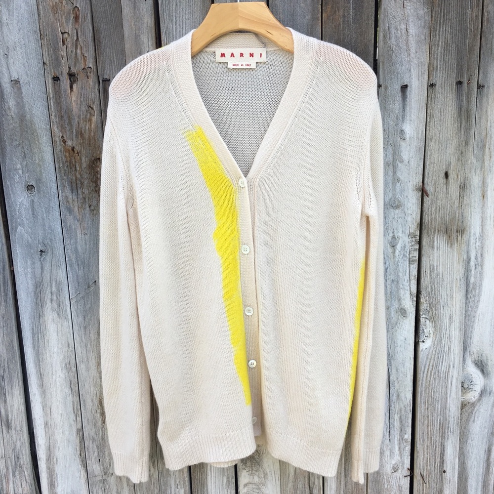 Marni 100% Cashmere Cardigan Yellow Paint Stripe.L